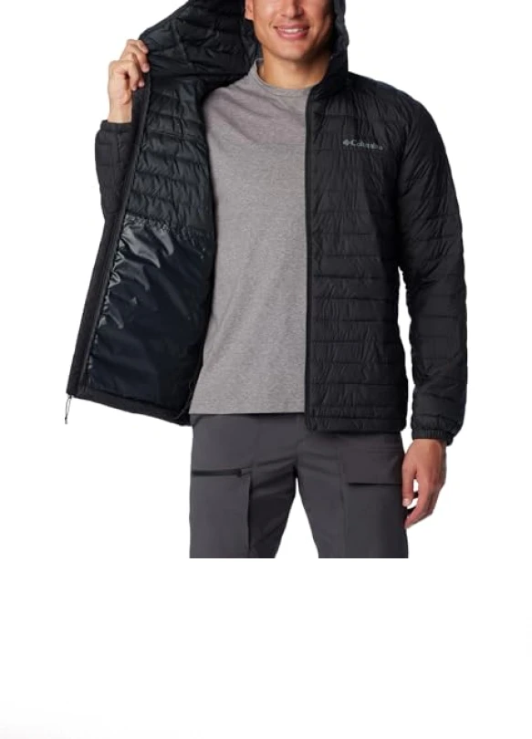 4_Columbia Silver Falls Hooded Jacket, Chaqueta Acolchada Con Capucha para Hombre, Black, Talla L
