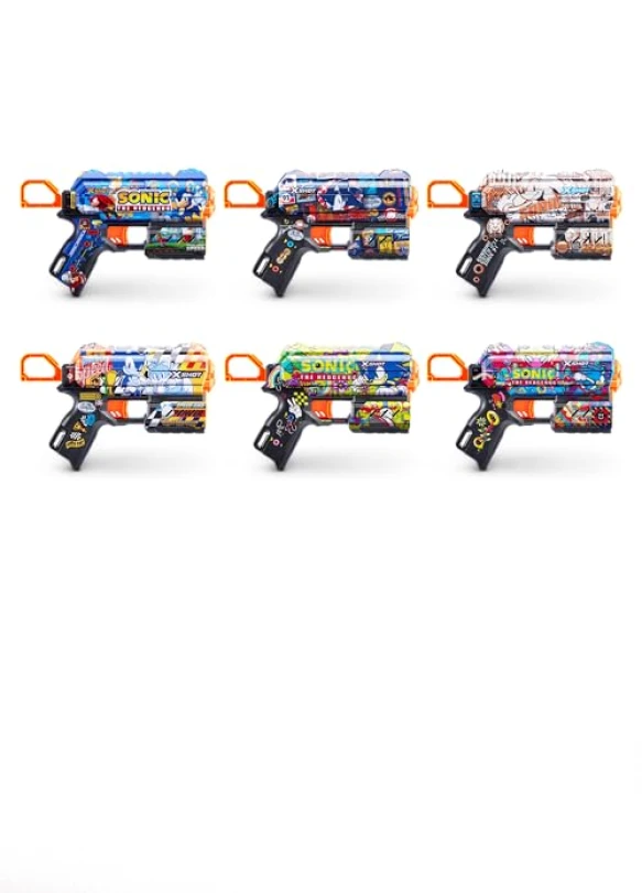 5_Pistola XSHOT Skins con dardos de tecnología air pocket y Sonic the Hedgehog.