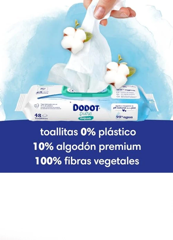 2_Toallitas Dodot Aqua Pure para bebé, 99% agua, restauran pH natural.