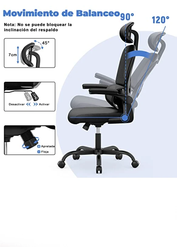 4_Silla de Oficina Ergonómica con Soporte Lumbar y Reposacabezas