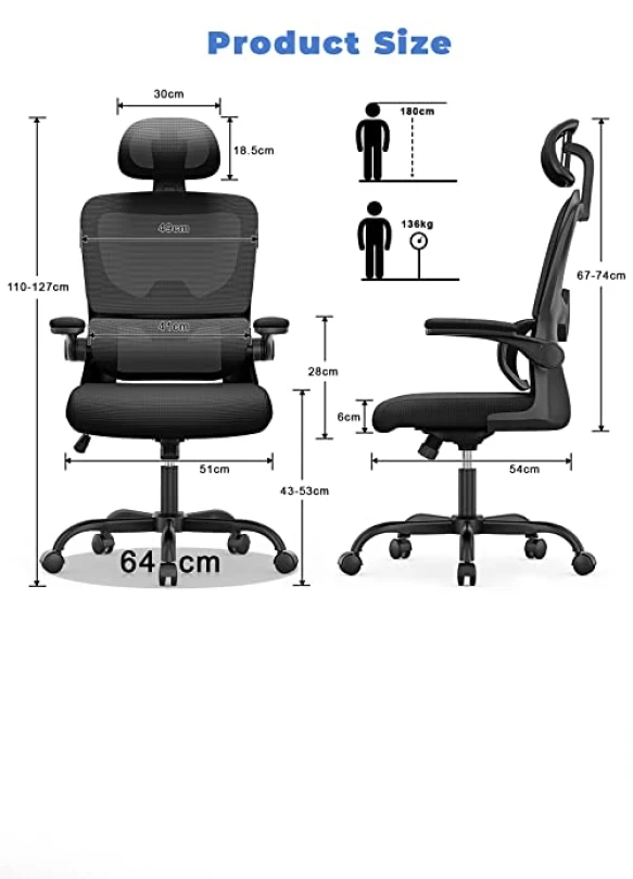 2_Silla de Oficina Ergonómica con Soporte Lumbar y Reposacabezas
