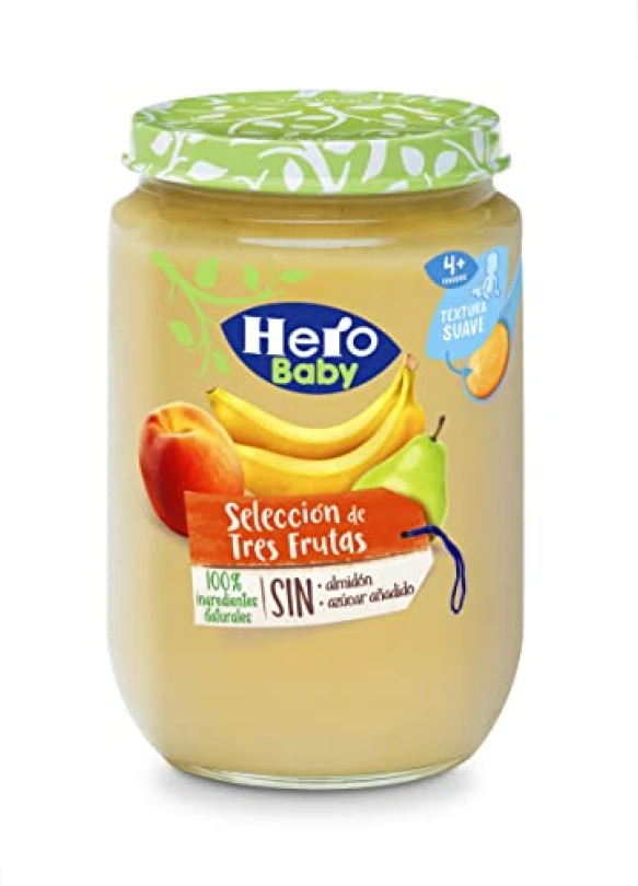 1_Tarritos Hero Baby de 3 Frutas: Melocotón, Plátano y Pera 100% naturales