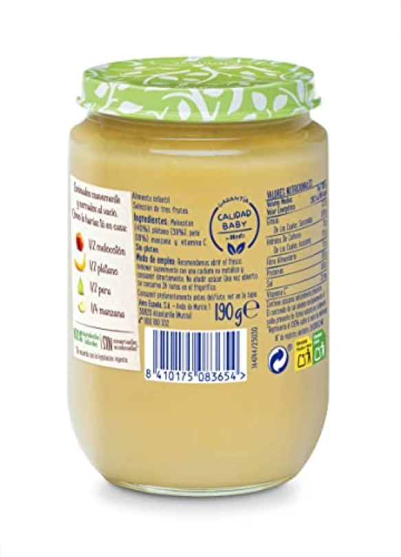 2_Tarritos Hero Baby de 3 Frutas: Melocotón, Plátano y Pera 100% naturales