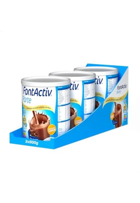 Suplemento nutricional FontActiv Forte Chocolate, pack de 3 botes de 800g.
