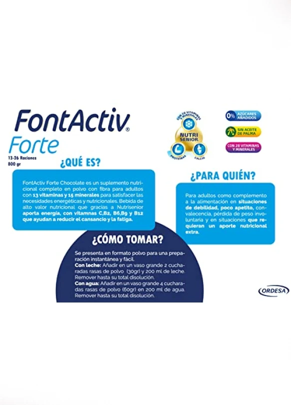 4_Suplemento nutricional FontActiv Forte Chocolate, pack de 3 botes de 800g.