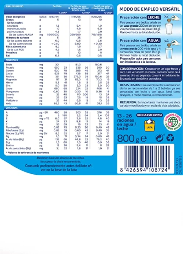 3_Suplemento nutricional FontActiv Forte Chocolate, pack de 3 botes de 800g.