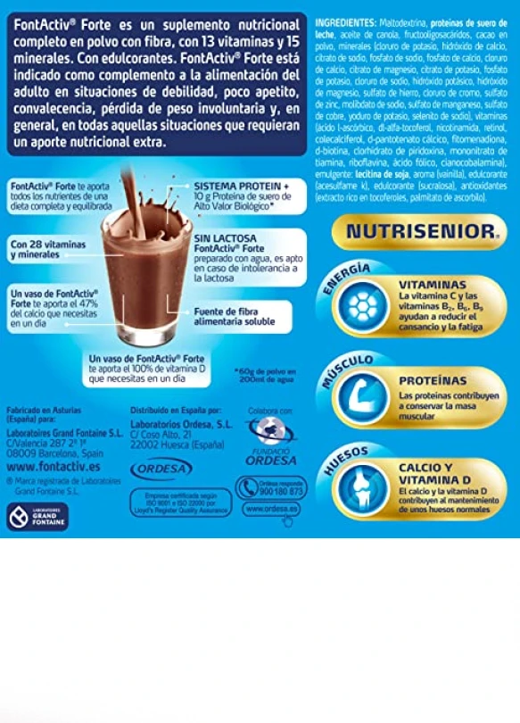 2_Suplemento nutricional FontActiv Forte Chocolate, pack de 3 botes de 800g.